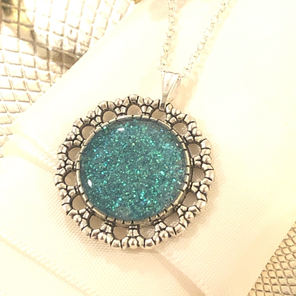 Aqua glitter pendant